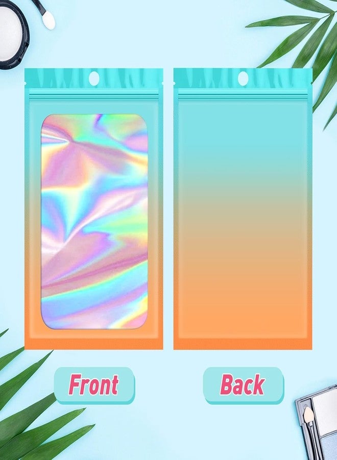 TRUE SHOP HOLOGRAPHIC BAGS MYLAR CLEAR, WINDOW SMELL PROOF, FOIL SEAL POUCH RESEALABLE WITH ZIPLOCK,PACKAGING BAGS FOR FOOD STORAGE,JEWELRY,BUSINESS SUPPLLY COLOR BLUE ORANGE (20, 9X16 CM) - Image 2